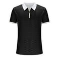 thumbnail image 4 of EWASWON Men's Short Sleeve Graphic Polo Shirt, Slim Fit Zip-Up Collar, Breathable Cotton Blend for Summer Casual Wear,Black,Size M, 4 of 6