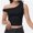 Black, variant on Women One Shoulder Ruched Crop Tank Tops Casual Off The Shoulder Twist Strap Summer Tanks Tops Going Out Crop Shirts
