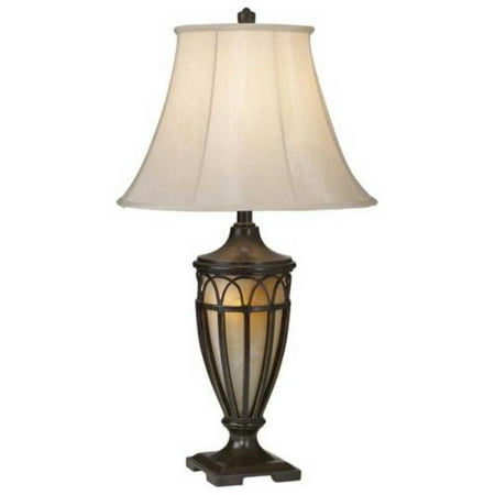 Pacific Coast Lighting 87-1255-20 Lexington 1-Light Table Lamp, Florida Bronze with Gold Finish with Beige Silk Fabric Shade