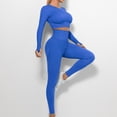 thumbnail image 2 of Jinhomg Thin Sweatsuits Sets for Women 2 Piece Gym Clothing Suit Fall Winter Comfy Thumbhole Cropped Tops and High Waist Pants Blue L, 2 of 6