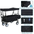 thumbnail image 3 of Collapsible Folding Wagon Portable Beach Wagon Utility Shopping Cart Heavy Duty Garden Cart Lounge Wagon Grocery Cart with Removable Canopy for Grocery, Garden, Beach, Sport, Shop, Camping, Black, 3 of 7