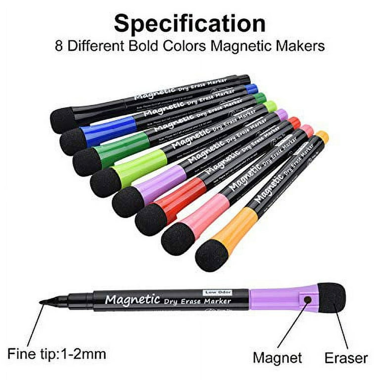  TOWON Magnetic Dry Erase Markers, Low Odor Magnetic White  Board Markers Dry Eraser Cap, Fine Tip Point, Assorted Colors, 8 Pack,  Whiteboard Writing Correction Supplies : Office Products