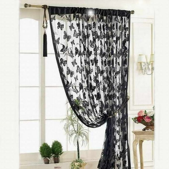 Eky Curtains for Living Room New Door Window Curtain Room Divider Strip Tassel Butterfly Pattern Curtains for Bedroom Blackout Curtains Black,40"x79" Beaded Curtains for Doorways Decor