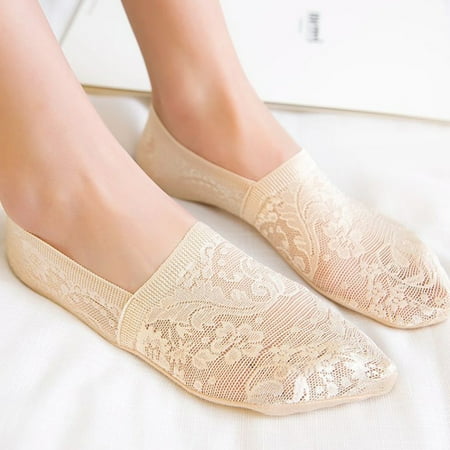 

Welling Fashion Summer Women Anti-skid Sheer Floral Lace Invisible No Show Boat Socks