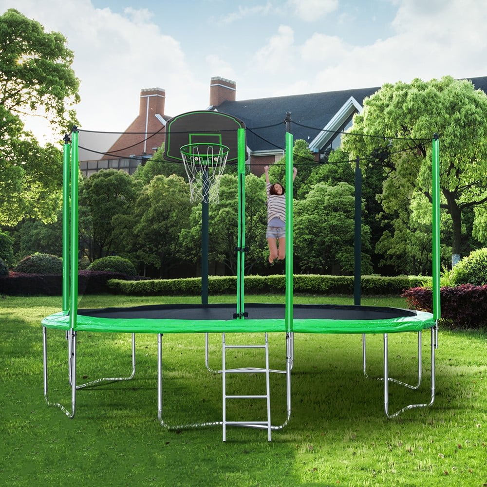 12FT Trampoline with Basketball Hoop and Safety Enclosure Net, Outdoor
