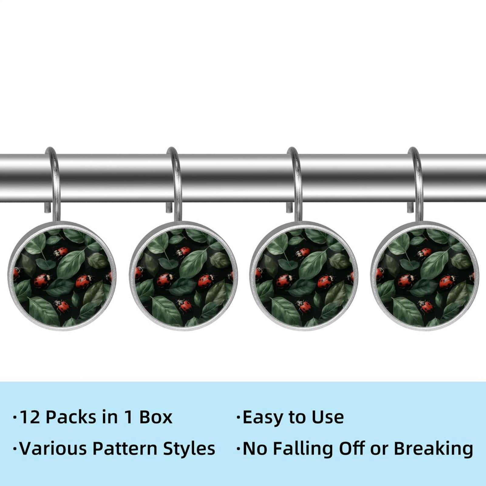 HemaKayy 12 Pcs Shower Curtain Hooks Bathroom Decorative Accessories Green Leaf Seven Star Ladybug