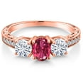 thumbnail image 3 of Gem Stone King 18K Rose Gold Plated Silver 3-Stone Ring Oval Tourmaline Moissanite (1.97 Cttw), 3 of 6