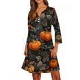 thumbnail image 5 of WTOBBY Women's Fashionable V-Neck Halloween Printed Dress with Button Detail and 3/4 Sleeve Pockets - Stylish and Functional Dress for Women,Green XL, 5 of 6