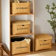 thumbnail image 3 of Japanese Style Foldable Cotton-Linen Storage Box with Lid - Medium Size Jute Alphabet Design, Dustproof & Moisture-Resistant Fabric Organizer for Clothes, Blankets, Toys & Stationery, Portable Home, 3 of 6