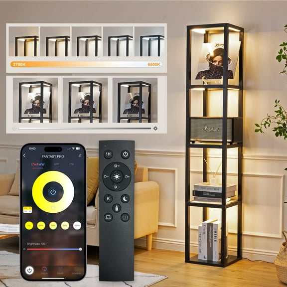 FENLO Fantasy PRO 4-Tier Wooden Adjustable LED Display Shelves with Lights for Living Room