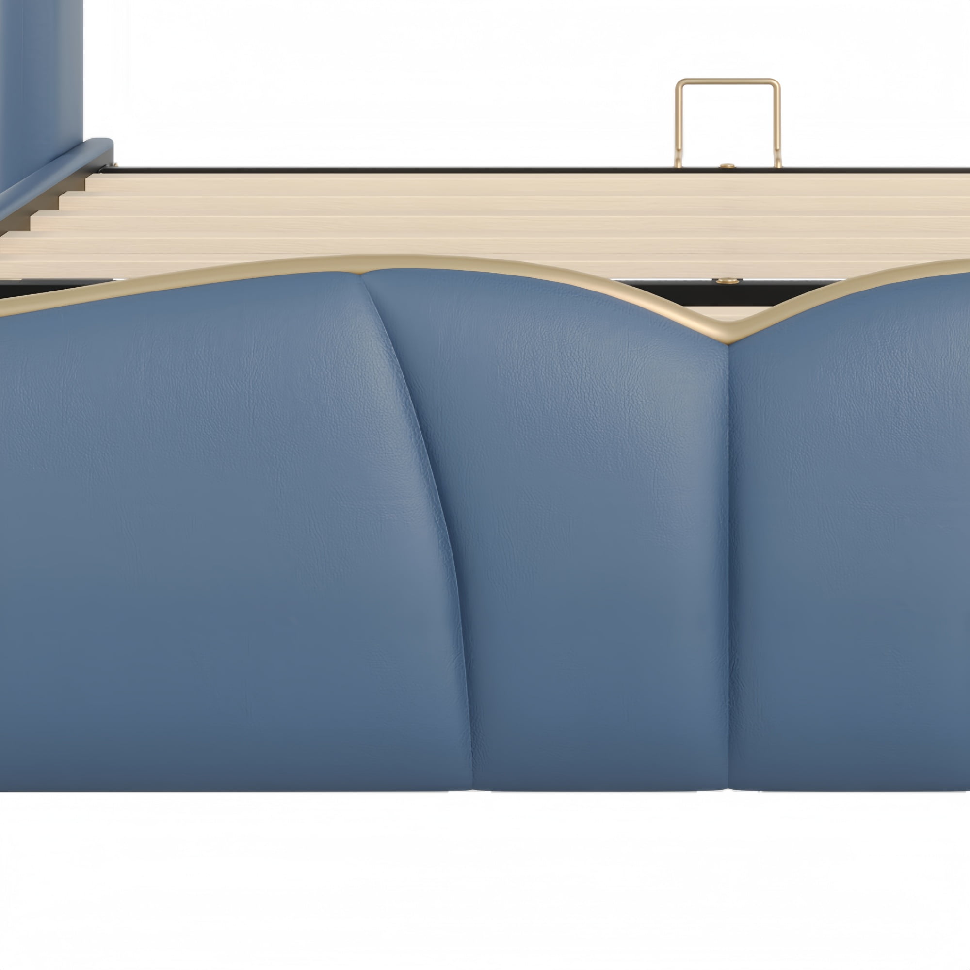 [Luckynote]Queen Size Leather Upholstered Bed Frame, Modern Bed Frame with Wingback Head board, Upholstered Platform Bed with Wavy Footboard, No Spring Box Needed, Antique Blue