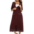 thumbnail image 3 of Hvyesh Women Zipper Robe 3/4 Sleeves Cotton Bathrobe Long Sleepwear with Pockets Loungewear Nightgown, 3 of 7