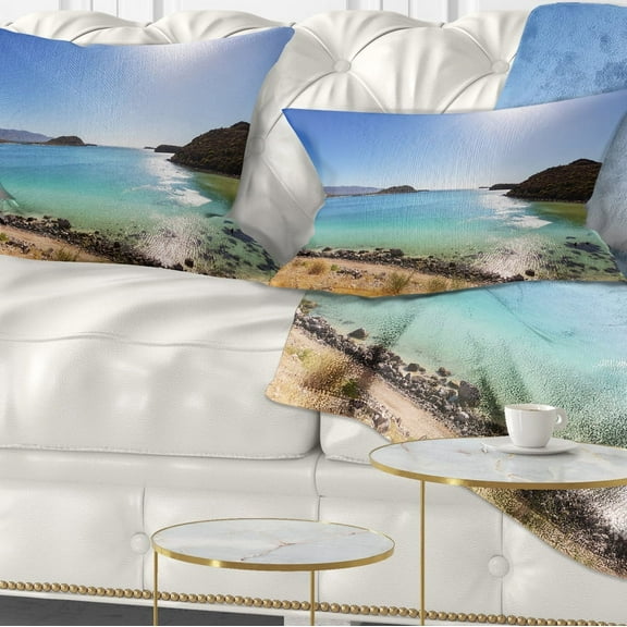 Designart Blue Baja California Beach - Seashore Throw Pillow - 12x20