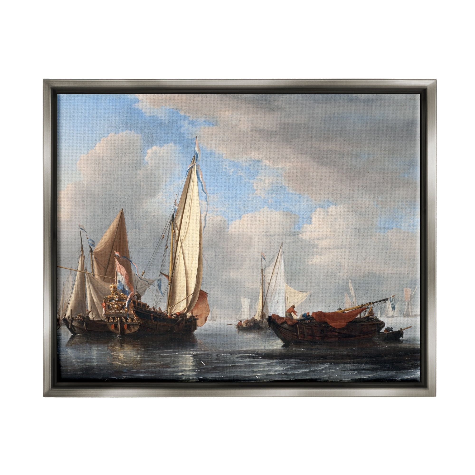 Stupell Industries Yacht and Other Vessels Willem van de Velde Classic Painting Painting Luster Gray Floating Framed Canvas Print Wall Art, Design by one1000paintings