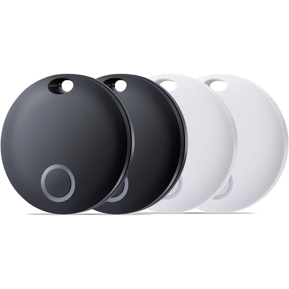 Rastreadores Bluetooth Inteligentes (Pack de 4), compatibles con Apple Find My, localizador de artículos IP67 resistente al agua, alerta de olvido y modo perdido, solo para iOS (Negro y Blanco)