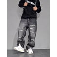 thumbnail image 2 of Reppunk Men's Stylish Distressed Baggy Jeans Vintage Black Holes Men Straight Denim Pants Streetwear Menswear Ripped, 2 of 8