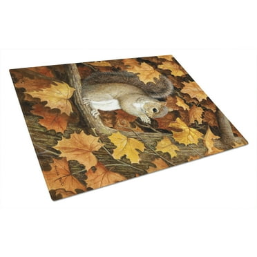 Autumn Grey Squirrel by Daphne Baxter Glass Cutting Board Large