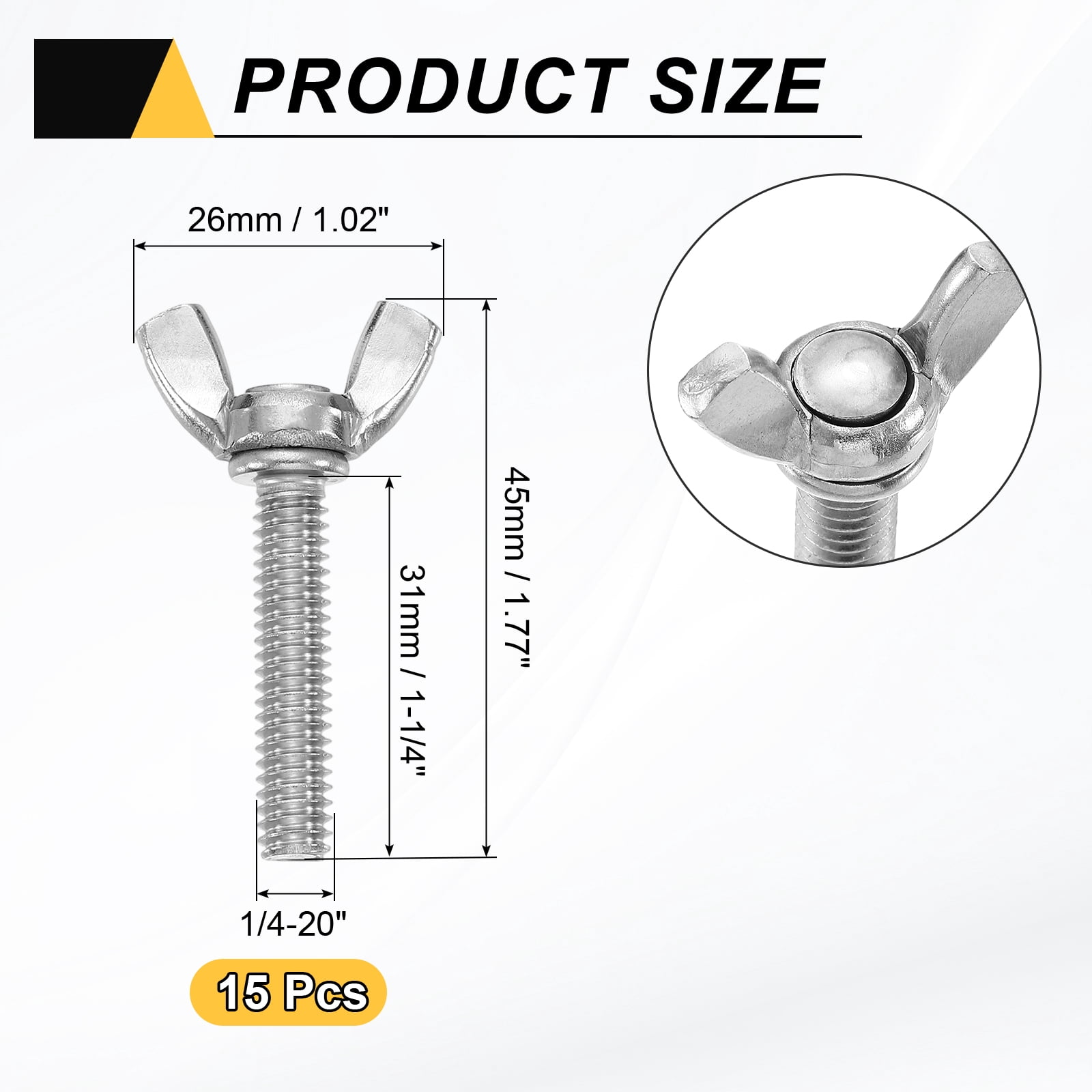 Uxcell 15 Pack 1/4-20" x 1-1/4" Wing Butterfly Screw Bolts, 304 Stainless Steel Machine Fastener, Thumb Hand Screws for Electronic Equipment, Silver Tone