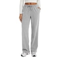 thumbnail image 2 of Spring Summer Pants for Women Soft Lounge Wide Leg Sweat Pants Elastic Waist Mid-Weight Pajama Pants with Pockets, #02 Light Gray S, 2 of 6