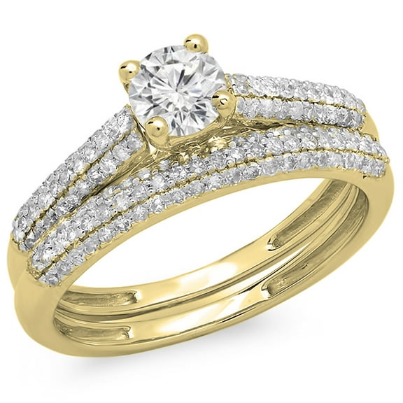 Dazzlingrock Collection 1.00 Carat (ctw) 14K Round Diamond Ladies Bridal Engagement Ring Set 1 CT, Yellow Gold, Size 6.5
