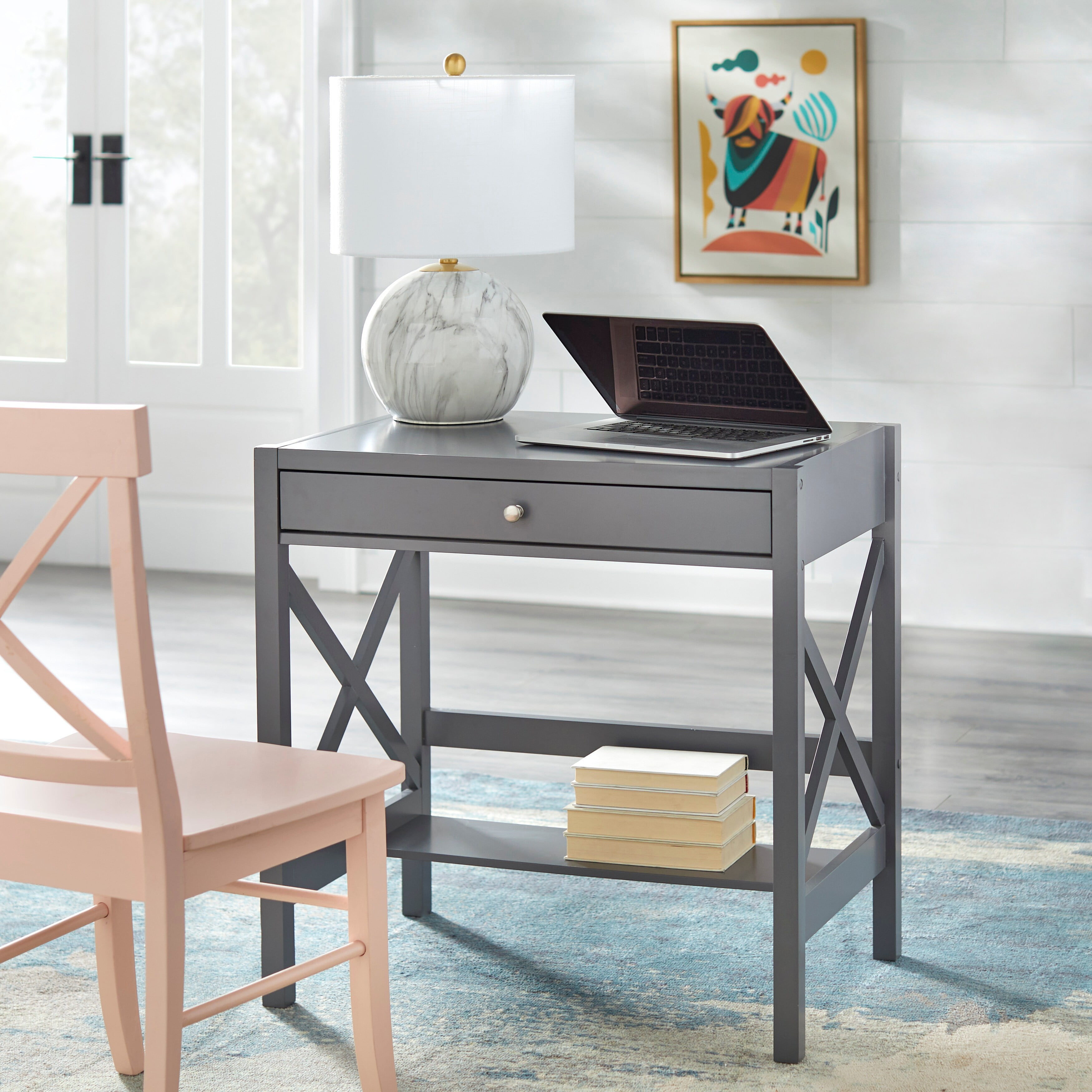 Simple Living XFrame Farmhouse Wood Desk Charcoal Gray Painted