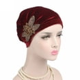 thumbnail image 1 of Perles Fleurs Femmes Cancer Chimio Velours Chapeau Musulman Bonnet Turban Tête Cape d'Emballage, 1 of 10