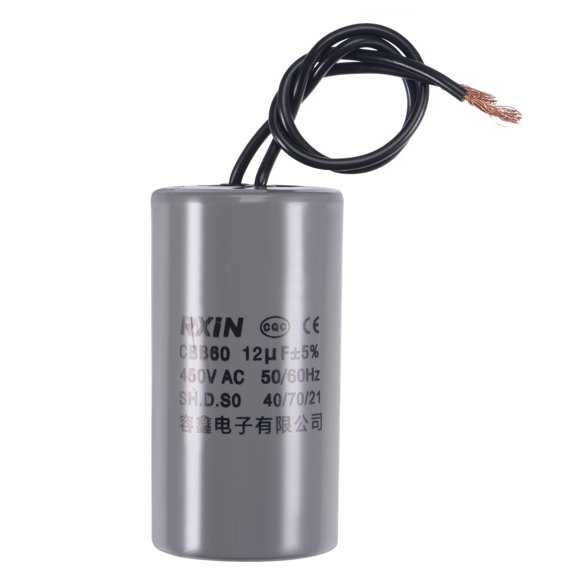 Condensador de funcionamiento CBB60 de 12uF 450V AC 50/60Hz 2 hilos de Uxcell 74x38mm