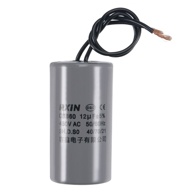 Condensador de funcionamiento CBB60 de 12uF 450V AC 50/60Hz 2 hilos de Uxcell 74x38mm