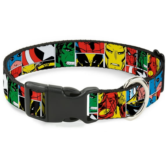 Marvel Comics Pet Collar, Dog Collar Plastic Buckle, Marvel Superhero Comic Blocks, 7 to 8.5 Inches 0.5 Inch Wide