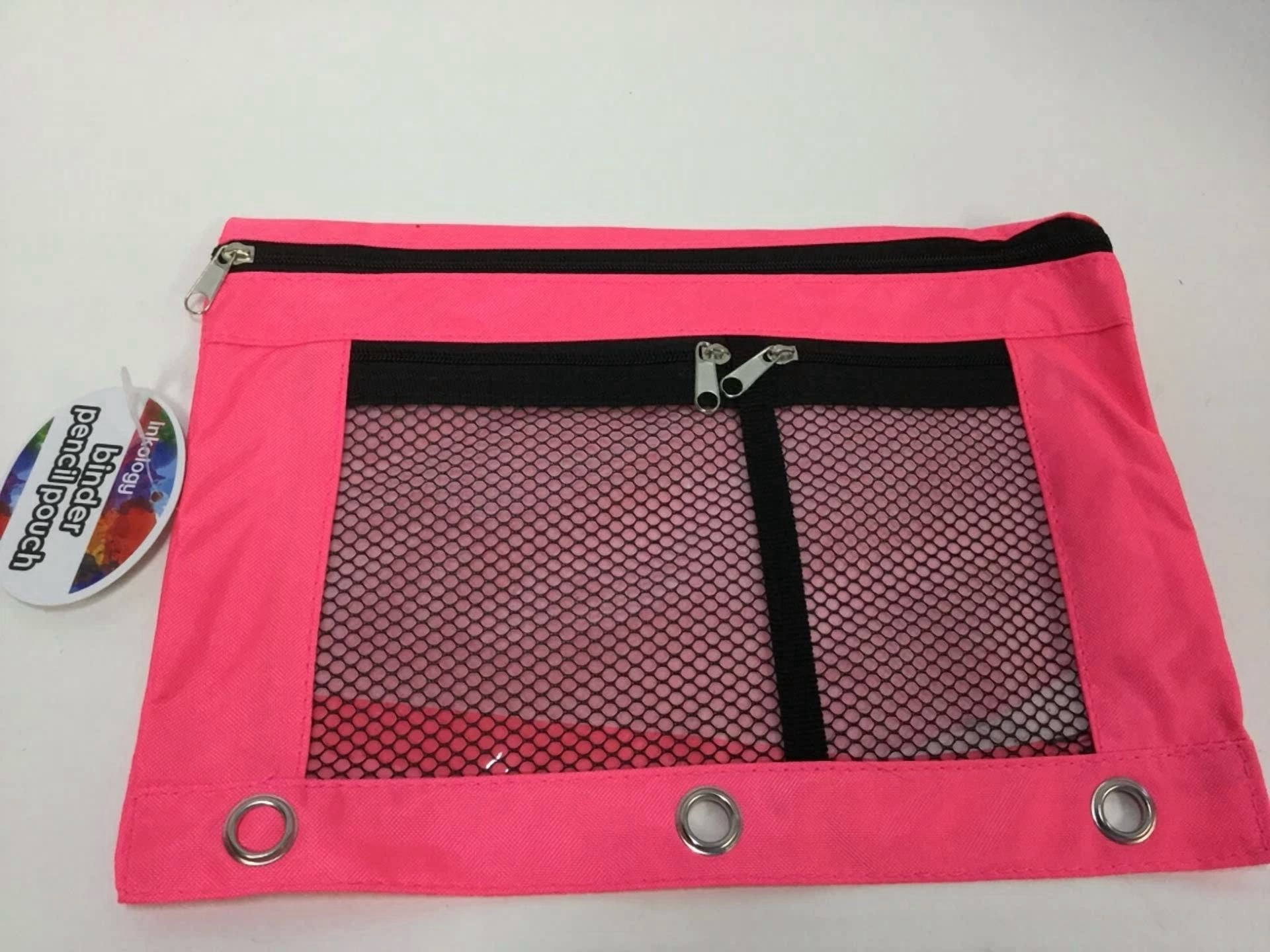 Inkology Pencil Binder Pouch For 3 Ring Binder W/ Zipper & Clear Window, 3/Pack