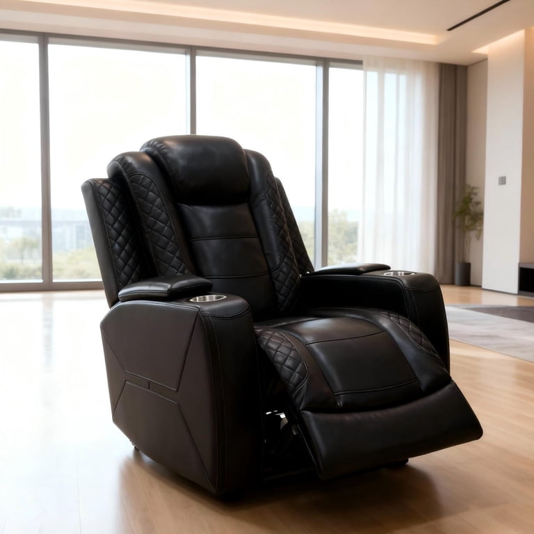 Gewnee Power Recliner Chair, Black Air Leather with USB & Massage photo 4