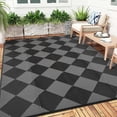 thumbnail image 3 of Garvee Outdoor Rug 8'x10' Waterproof Patio Rug, Portable Modern Geometric Plastic Outdoor Carpet for Camping,Deck, Backyard, Porch Decor, with Storage Bag, Black and Gray, 3 of 6