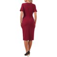 thumbnail image 3 of INSPIRE CHIC Work Dresses for Women Crew Neck Short Sleeve Business Office Sheath Wrap Dress 2025 L Wine Red, 3 of 5