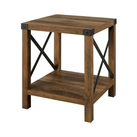 Walker Edison Magnolia Metal X End Table, Reclaimed Barnwood