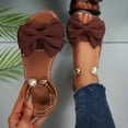 thumbnail image 2 of Xfvqtps Women Bow Flat Sandals Pearl Ankle Ring Open Toe Casual Shoes Soft Comfortable Summer Sandals, 2 of 9