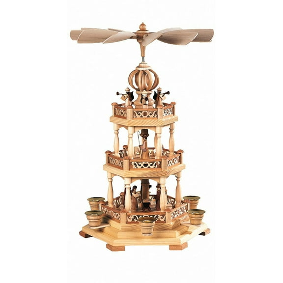 German christmas pyramid Christmas story with angels, 2-tier, height 45 cm / 18 inch, natural, original Erzgebirge by Müller Seiffen