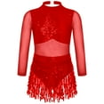thumbnail image 3 of Haitryli Kids Girls Sequin Tassel Latin Dance Dress Long Sleeve Ballroom Salsa Rumba Tango Dancewear Red 6, 3 of 5