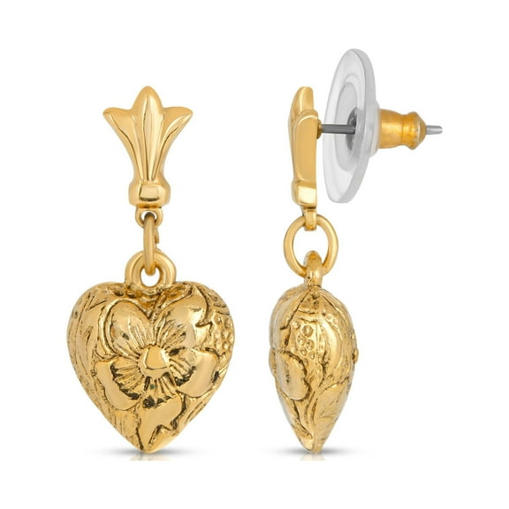 1928 Jewelry Etched Flower Heart Post Drop Earrings