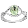 thumbnail image 1 of 10K White Gold Natural Green Amethyst Ring Oval 8x6 mm Infinity Diamond Accents, sizes 5 - 10, 1 of 4