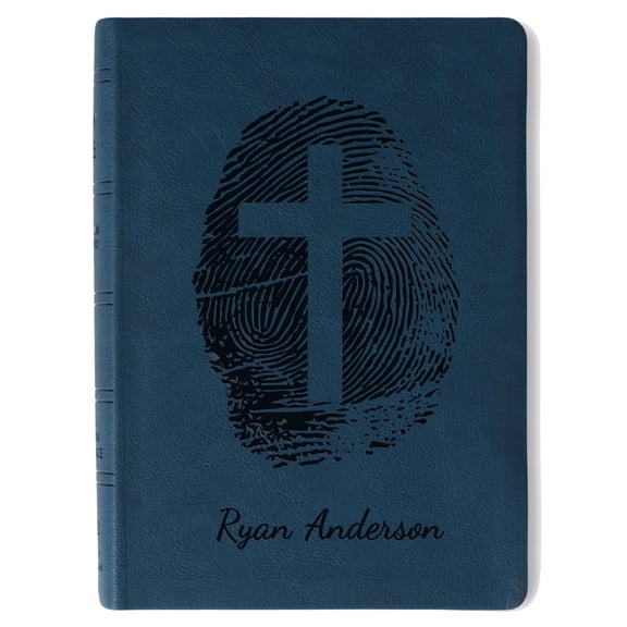 Personalized NASB Bible, Custom Fingerprint & Cross Design with Name Engraved, Wide Margin Bible, Gifts for Baptism, Wedding, Confirmation