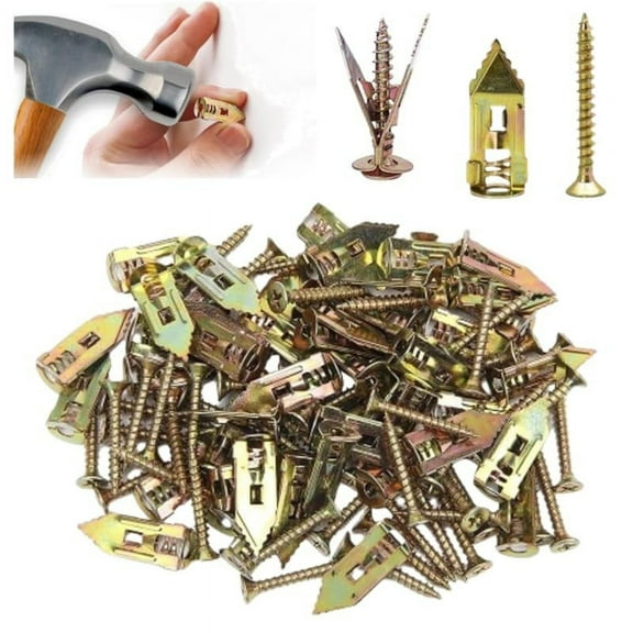 20Pc Drywall Self-Drilling Anchors With Screws Kit - No Drilling Required, Small Size Gold Tone - For Tv Mounting, Cabinet Installation, Shelf Fixing