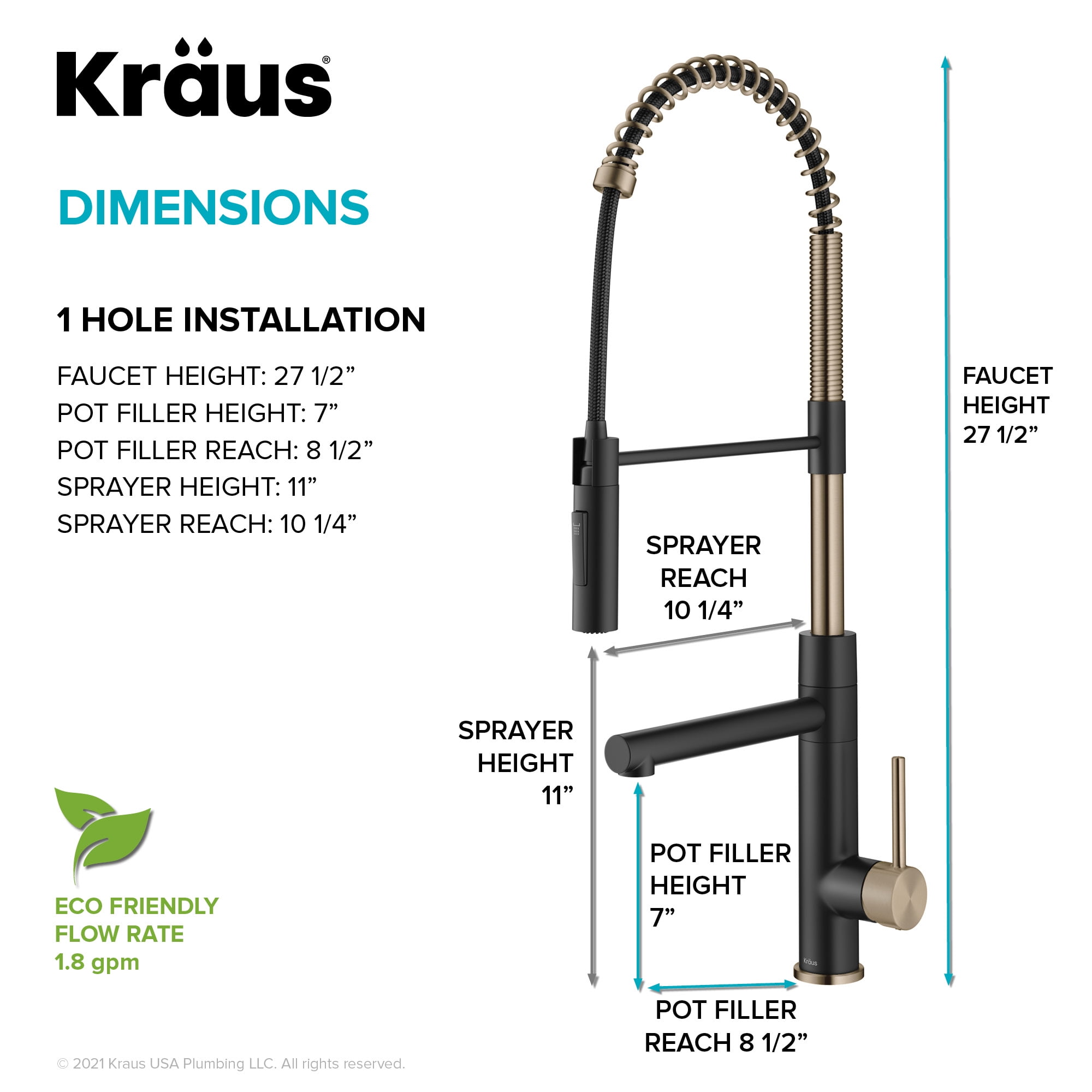 Kraus Artec Pro Commercial Style Pull-Down Single Handle Kitchen Faucet with Pot Filler in Spot Free Antique Champagne Bronze / Matte Black