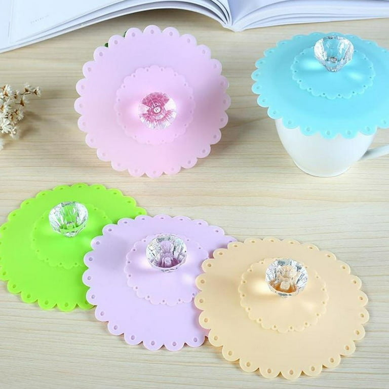 5PCS New Cute Anti-dust Silicone Glass Cup Cover Coffee Mug Suction Seal  Lid Cap,Random Colors and Random Modelling