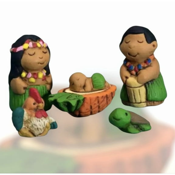 Unique Ceramic Nativity Set Hawaiian - Miniature Nativity Set of 6, 1" H