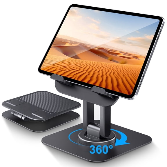 Lucrave Tablet Stand Compatible for iPad Desk Stand Holder Adjustable Aluminum Thicker Base Compatible with iPad Pro Air Mini 13 12.9 11 Inch Home Office Desk Accessories Black