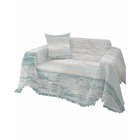 Blue Wooden Sofa Couch Covers for Dog,Washable Sectional Couch Slipcoverfor Loveseat with Tassels,Vintage Shabby Chic Farmhouse Gradient Woodgrain Non Slip Sofa Throw Cover Blanket Large 71x102