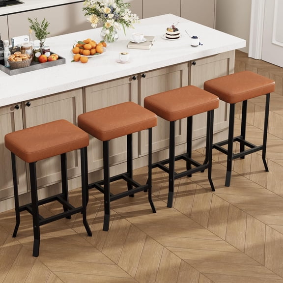 Gaderth Bar Stools Set Of 2/4,24.6" Counter Height Bar Stools,Leather Upholstered Counter Stools With Irregular Legs,Industrial Barstools With Metal Footrest For Kichen Island Home Bar Apartment