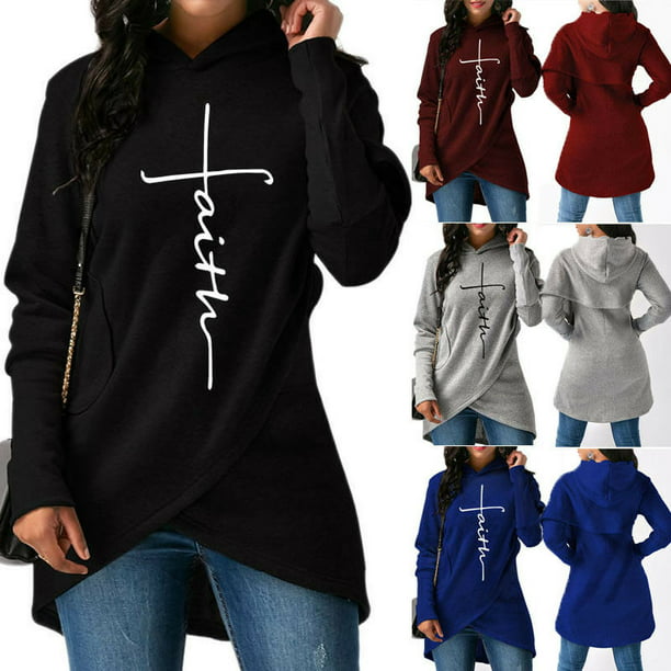 Bagilaanoe - US Ladies Women's Hoodie Sweatshirt Faith Print Long ...