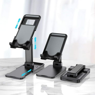 Pokanic Cell Phone Tablet Stand Mount Fully Foldable Dock Holder Cradle Charger Station Desk Room Office School Kitchen Travel Portable Adjustable Multi-Angle Non-Slip Durable Stable (Black)