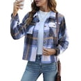 thumbnail image 7 of Anygrew Womens Shacket Plaid Shirts Flannel Shacket Jacket Long Sleeve Button Down Shirt Trendy Fall Outfits for Women Coats, 7 of 7